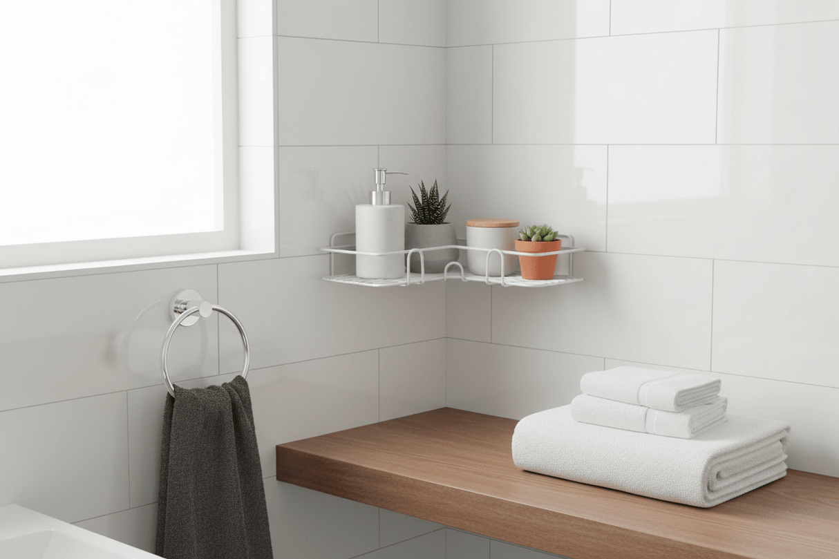 AKDC Metal Corner Shelf 26cm*26cm*4.5cm, White - Al Kabayel Discount CentreAKDC Metal Corner Shelf 26cm*26cm*4.5cm, WhiteOrganizers & AccessoriesAKDCAl Kabayel Discount Centre