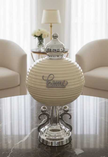 AKDC Metal Footed Candy Bowl with Lid 18cm*33cm, Ivory/Silver - Al Kabayel Discount CentreAKDC Metal Footed Candy Bowl with Lid 18cm*33cm, Ivory/SilverCandy ServersAKDCAl Kabayel Discount Centre