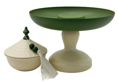 AKDC Metal Footed Candy Tray with Bowl 23.2cm*27cm, Ivory/Green - Al Kabayel Discount CentreAKDC Metal Footed Candy Tray with Bowl 23.2cm*27cm, Ivory/GreenServing TraysAKDCAl Kabayel Discount Centre