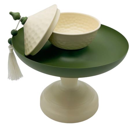 AKDC Metal Footed Candy Tray with Bowl 23.2cm*27cm, Ivory/Green - Al Kabayel Discount CentreAKDC Metal Footed Candy Tray with Bowl 23.2cm*27cm, Ivory/GreenServing TraysAKDCAl Kabayel Discount Centre