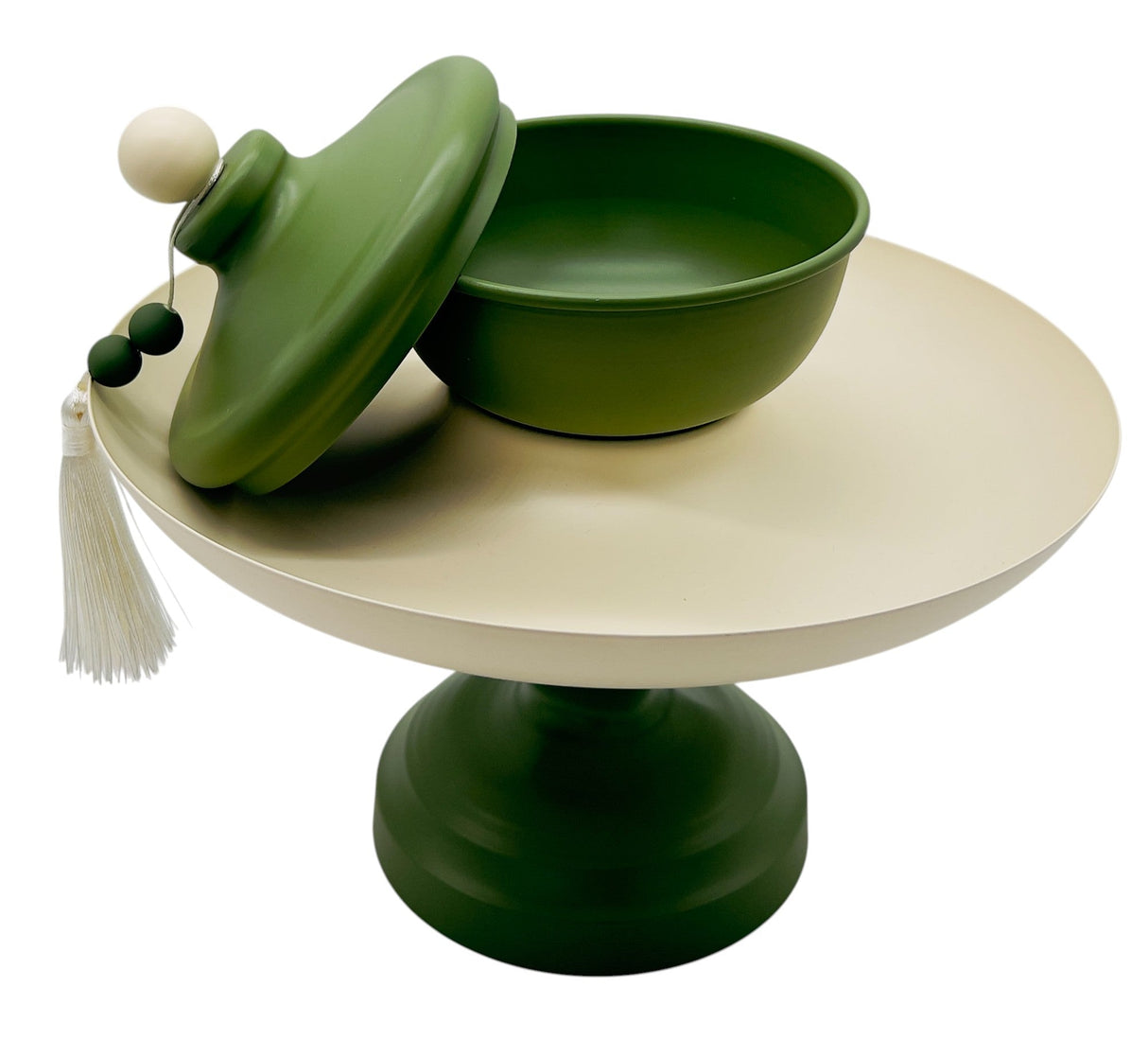 AKDC Metal Footed Candy Tray with Bowl 27cm*27cm, Ivory/Green - Al Kabayel Discount CentreAKDC Metal Footed Candy Tray with Bowl 27cm*27cm, Ivory/GreenServing TraysAKDCAl Kabayel Discount Centre