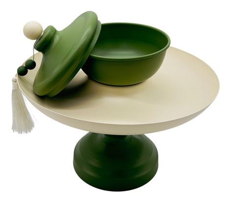 AKDC Metal Footed Candy Tray with Bowl 27cm*27cm, Ivory/Green - Al Kabayel Discount CentreAKDC Metal Footed Candy Tray with Bowl 27cm*27cm, Ivory/GreenServing TraysAKDCAl Kabayel Discount Centre