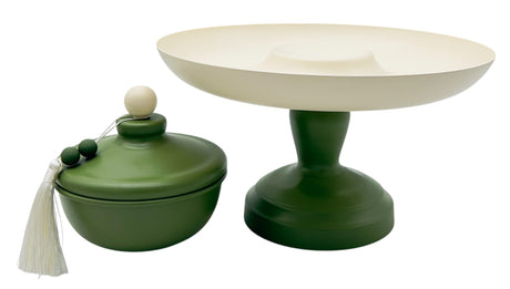 AKDC Metal Footed Candy Tray with Bowl 27cm*27cm, Ivory/Green - Al Kabayel Discount CentreAKDC Metal Footed Candy Tray with Bowl 27cm*27cm, Ivory/GreenServing TraysAKDCAl Kabayel Discount Centre