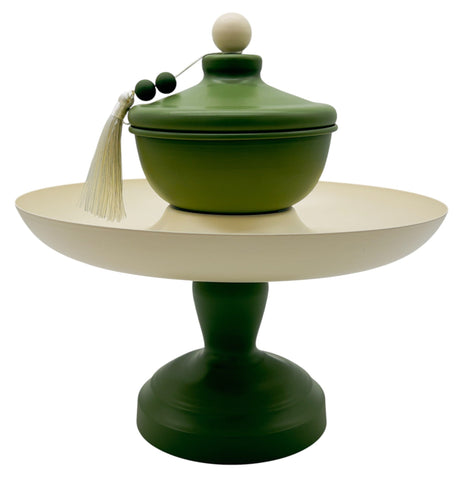 AKDC Metal Footed Candy Tray with Bowl 27cm*27cm, Ivory/Green - Al Kabayel Discount CentreAKDC Metal Footed Candy Tray with Bowl 27cm*27cm, Ivory/GreenServing TraysAKDCAl Kabayel Discount Centre