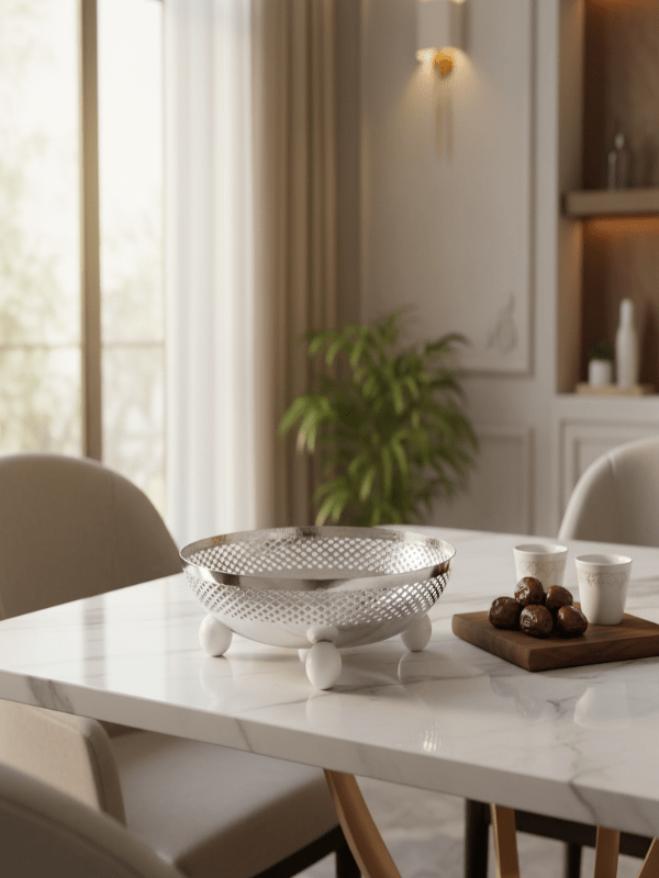 AKDC Metal Fruit & Candy Bowl – Elegant Silver Finish, Ideal for Tabletop Serving & Display, 25 × 9 cm - Al Kabayel Discount CentreAKDC Metal Fruit & Candy Bowl – Elegant Silver Finish, Ideal for Tabletop Serving & Display, 25 × 9 cmServing TraysAKDCAl Kabayel Discount Centre