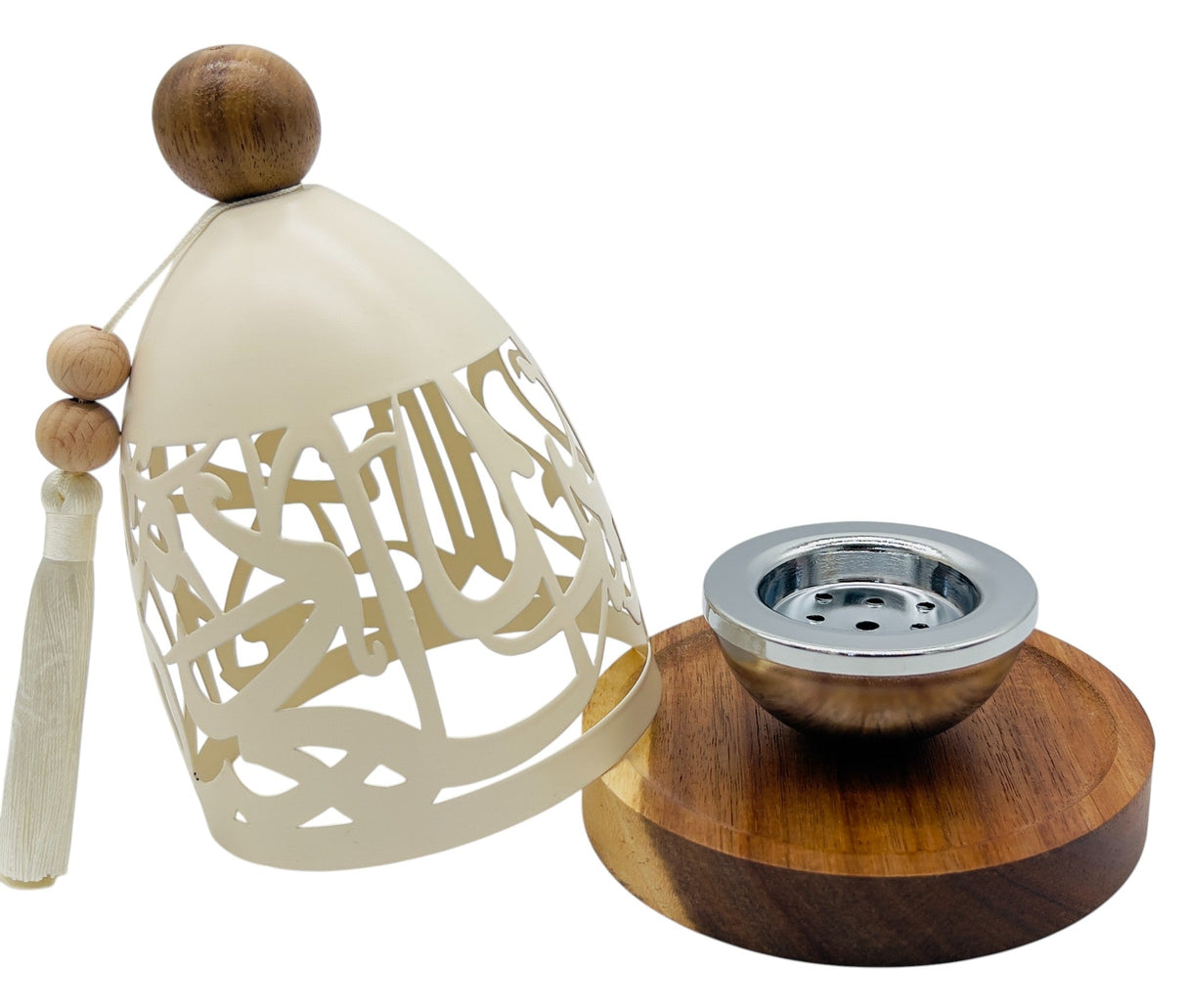 AKDC Metal Incense Burner with Wooden Base 12.3cm*16.8cm, Ivory - Al Kabayel Discount CentreAKDC Metal Incense Burner with Wooden Base 12.3cm*16.8cm, IvoryHome Décor AccentsAKDCAl Kabayel Discount Centre