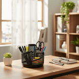 AKDC Metal Mesh Rotating Desk Organiser – Black | Multi - Compartment Pen & Stationery Holder | 13.5×12 cm - Al Kabayel Discount CentreAKDC Metal Mesh Rotating Desk Organiser – Black | Multi - Compartment Pen & Stationery Holder | 13.5×12 cmPen Holders & Desk OrganizersAKDCAl Kabayel Discount Centre