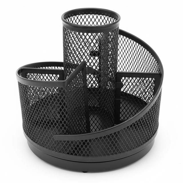 AKDC Metal Mesh Rotating Desk Organiser – Black | Multi - Compartment Pen & Stationery Holder | 13.5×12 cm - Al Kabayel Discount CentreAKDC Metal Mesh Rotating Desk Organiser – Black | Multi - Compartment Pen & Stationery Holder | 13.5×12 cmPen Holders & Desk OrganizersAKDCAl Kabayel Discount Centre
