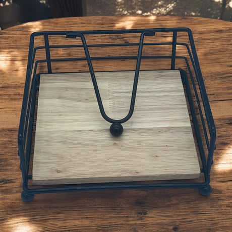 AKDC Metal Napkin Holder for Kitchen Dining Table, Black with Weighted Arm Wooden Base for Indoor and Outdoor Decor Bar Picnic Party CafÃ© Home Restauran - 18cmX7cm - (Black&Wooden) - Al Kabayel Discount CentreAKDC Metal Napkin Holder for Kitchen Dining Table, Black with Weighted Arm Wooden Base for Indoor and Outdoor Decor Bar Picnic Party CafÃ© Home Restauran - 18cmX7cm - (Black&Wooden)Kitchen Utensils & GadgetsAKDCAl Kabayel Discount Centre