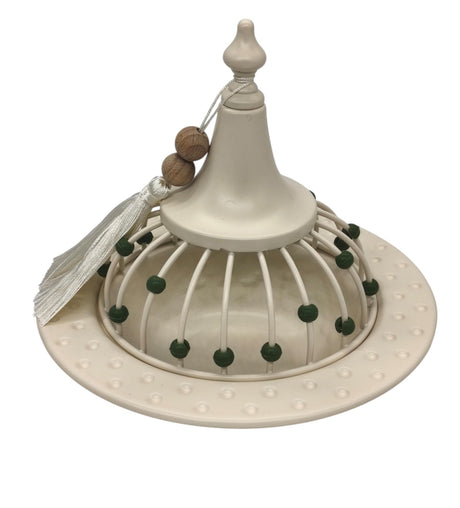 AKDC Metal Tajine with Lid 18cm*18cm, White with Green Beads - Al Kabayel Discount CentreAKDC Metal Tajine with Lid 18cm*18cm, White with Green BeadsBowlsAKDCAl Kabayel Discount Centre