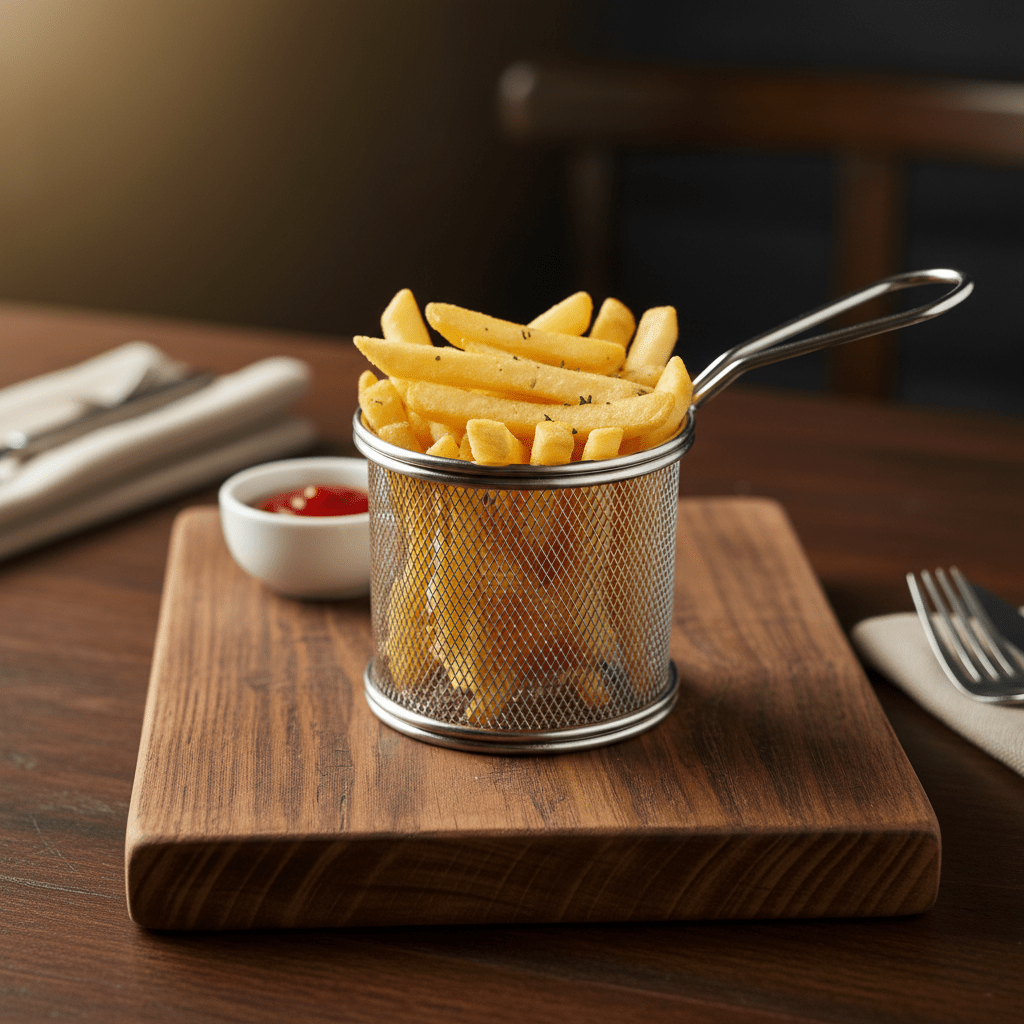 AKDC Mini Stainless Steel Snack Mesh Fries Holder (17×9×9 cm) - Al Kabayel Discount CentreAKDC Mini Stainless Steel Snack Mesh Fries Holder (17×9×9 cm)Frying Pans & SkilletsAKDCAl Kabayel Discount Centre