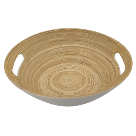AKDC Modern Bamboo Oval Shape Serving Bowl With Handle - 29cmX25cmX10cm - White&Bamboo - Al Kabayel Discount CentreAKDC Modern Bamboo Oval Shape Serving Bowl With Handle - 29cmX25cmX10cm - White&BambooBowlsAKDCAl Kabayel Discount Centre