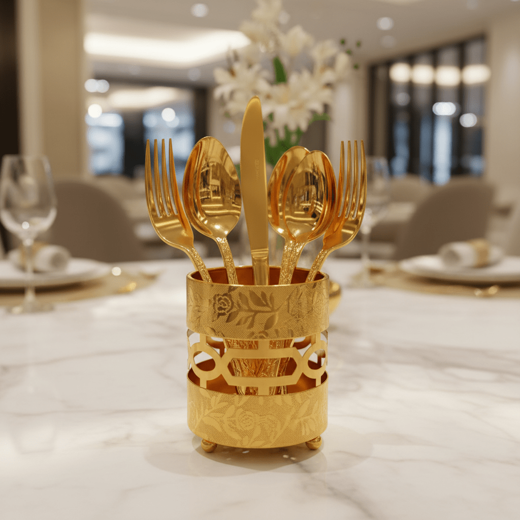 AKDC Modern Gold Metal Cutlery Holder Stand for Organized Kitchen and Dining Table – 10 cm - Al Kabayel Discount CentreAKDC Modern Gold Metal Cutlery Holder Stand for Organized Kitchen and Dining Table – 10 cmNapkin Holders & Tissue BoxAKDCAl Kabayel Discount Centre