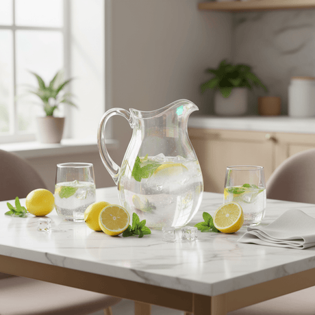 AKDC Modern Transparent Acrylic Water Jug Durable Lightweight Drink Pitcher for Home Kitchen and Dining 20 × 12.5 cm - Al Kabayel Discount CentreAKDC Modern Transparent Acrylic Water Jug Durable Lightweight Drink Pitcher for Home Kitchen and Dining 20 × 12.5 cmJugsAKDCAl Kabayel Discount Centre