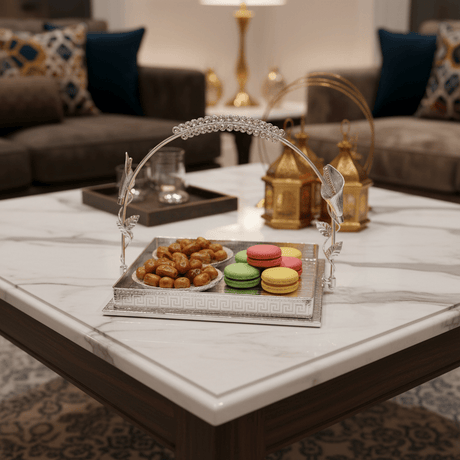 AKDC ModernServe Square Metal Serving Tray with Elegant Side Handles Multipurpose Serving Plate 25cm - Al Kabayel Discount CentreAKDC ModernServe Square Metal Serving Tray with Elegant Side Handles Multipurpose Serving Plate 25cmServing TraysAKDCAl Kabayel Discount Centre