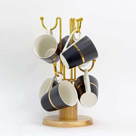 AKDC Mug Tree Holder Stand, 6 - Hook Coffee Tea Cup Rack for Kitchen Countertop, Pantry, Coffee Bar, Black (17x38cm) - Al Kabayel Discount CentreAKDC Mug Tree Holder Stand, 6 - Hook Coffee Tea Cup Rack for Kitchen Countertop, Pantry, Coffee Bar, Black (17x38cm)AKDCAl Kabayel Discount Centre