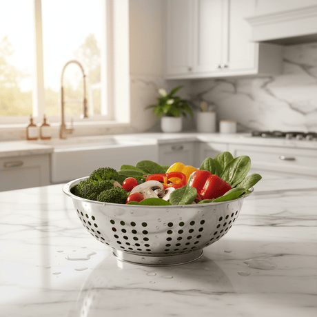 AKDC Multi Purpose Stainless Steel Colander – 32cm - Al Kabayel Discount CentreAKDC Multi Purpose Stainless Steel Colander – 32cmKitchen Utensils & GadgetsAKDCAl Kabayel Discount Centre