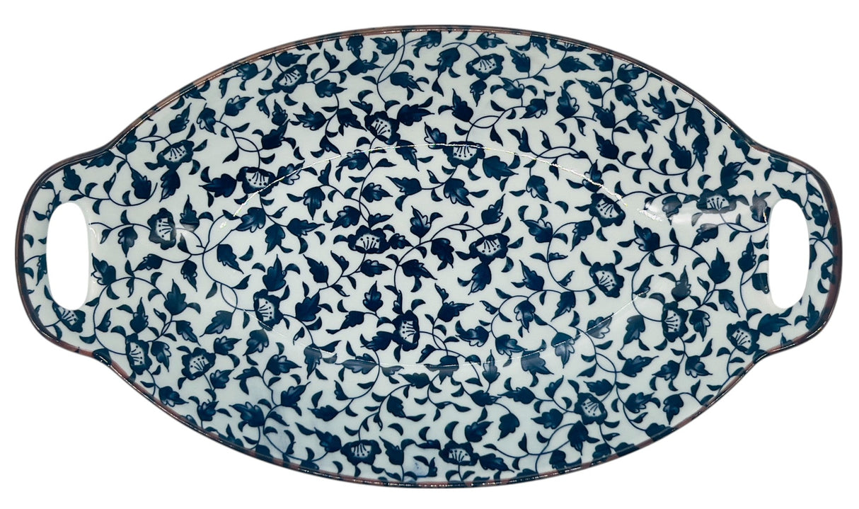AKDC Oval Ceramic Bowl with Handle 26.5cm*15.5cm*5.5cm, White and Blue Floral Designs - Al Kabayel Discount CentreAKDC Oval Ceramic Bowl with Handle 26.5cm*15.5cm*5.5cm, White and Blue Floral DesignsBowlsAKDCAl Kabayel Discount Centre