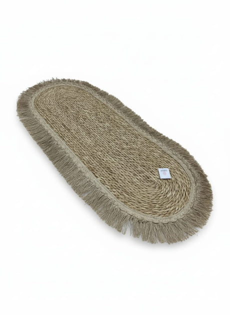 AKDC Oval Rattan Rug 35×100cm – Brownish Fringe Border, Traditional Design for Warm & Cozy Interiors - Al Kabayel Discount CentreAKDC Oval Rattan Rug 35×100cm – Brownish Fringe Border, Traditional Design for Warm & Cozy InteriorsDoormatsAKDCAl Kabayel Discount Centre