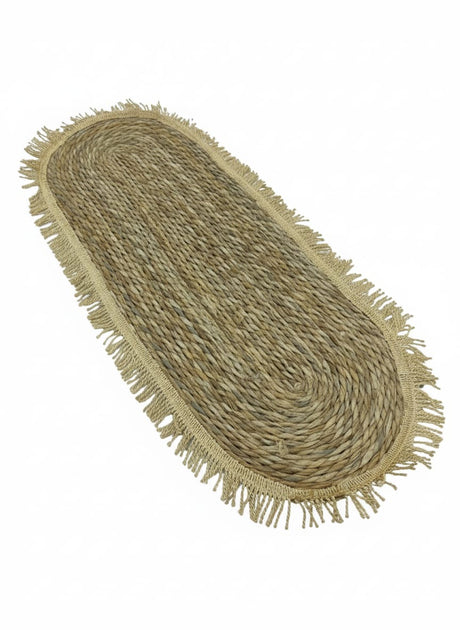 AKDC Oval Rattan Rug 35×100cm – Gold Fringed Border, Luxurious Home Décor Accent with Natural Rattan Weave - Al Kabayel Discount CentreAKDC Oval Rattan Rug 35×100cm – Gold Fringed Border, Luxurious Home Décor Accent with Natural Rattan WeaveDoormatsAKDCAl Kabayel Discount Centre