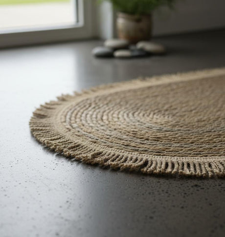 AKDC Oval Rattan Rug 35×100cm – Gold Fringed Border, Luxurious Home Décor Accent with Natural Rattan Weave - Al Kabayel Discount CentreAKDC Oval Rattan Rug 35×100cm – Gold Fringed Border, Luxurious Home Décor Accent with Natural Rattan WeaveDoormatsAKDCAl Kabayel Discount Centre
