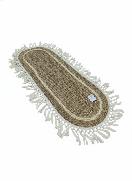 AKDC Oval Rattan Rug 35×100cm – White Fringe Border, Handcrafted Natural Rug for Living Room & Bedroom - Al Kabayel Discount CentreAKDC Oval Rattan Rug 35×100cm – White Fringe Border, Handcrafted Natural Rug for Living Room & BedroomDoormatsAKDCAl Kabayel Discount Centre