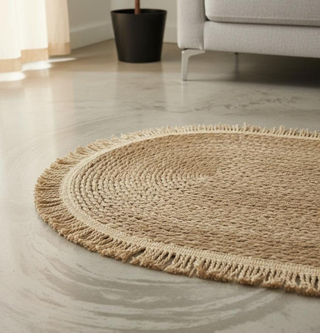 AKDC Oval Rattan Rug 35×120cm – Natural Handwoven Rug with Fringed Border, Bohemian Style Floor Decoration - Al Kabayel Discount CentreAKDC Oval Rattan Rug 35×120cm – Natural Handwoven Rug with Fringed Border, Bohemian Style Floor DecorationDoormatsAKDCAl Kabayel Discount Centre
