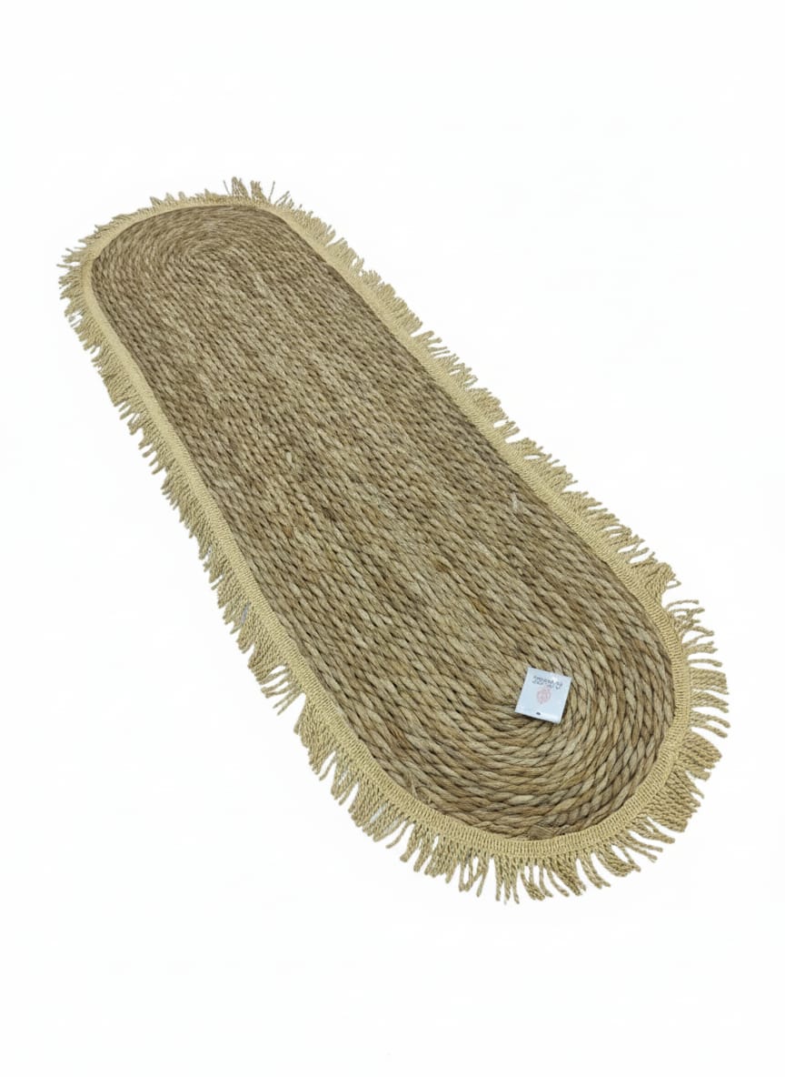 AKDC Oval Rattan Rug 35×120cm – Natural Handwoven Rug with Fringed Border, Bohemian Style Floor Decoration - Al Kabayel Discount CentreAKDC Oval Rattan Rug 35×120cm – Natural Handwoven Rug with Fringed Border, Bohemian Style Floor DecorationDoormatsAKDCAl Kabayel Discount Centre