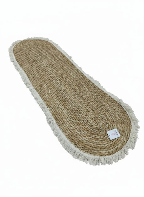 AKDC Oval Rattan Rug 35×120cm – White Fringe Border, Minimalist Handcrafted Rug for Scandinavian - Inspired Décor - Al Kabayel Discount CentreAKDC Oval Rattan Rug 35×120cm – White Fringe Border, Minimalist Handcrafted Rug for Scandinavian - Inspired DécorDoormatsAKDCAl Kabayel Discount Centre