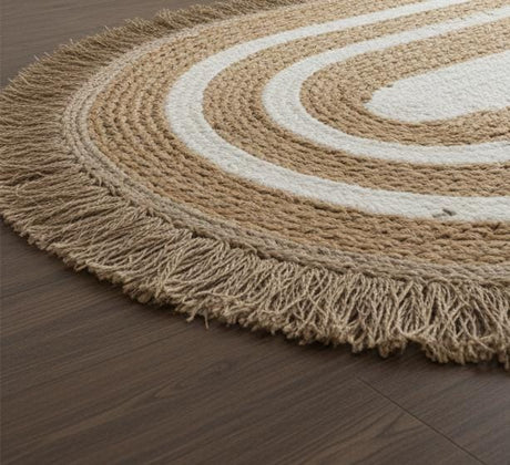 AKDC Oval Rattan Rug 50×115cm – Dual - Tone Rattan & White Color with Brownish Fringe, Artistic Handwoven Accent Rug - Al Kabayel Discount CentreAKDC Oval Rattan Rug 50×115cm – Dual - Tone Rattan & White Color with Brownish Fringe, Artistic Handwoven Accent RugDoormatsAKDCAl Kabayel Discount Centre