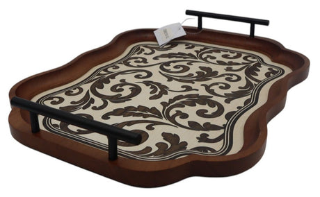 AKDC Oversized Wooden Tray with Decorative Floral Motif in Brown – Perfect for Entertaining Guests or Home Display, 42×32×5 cm - Al Kabayel Discount CentreAKDC Oversized Wooden Tray with Decorative Floral Motif in Brown – Perfect for Entertaining Guests or Home Display, 42×32×5 cmServing TraysAKDCAl Kabayel Discount Centre