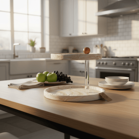 AKDC Premium 2 - Tier Round Cake Serving Stand – White Plaster of Paris with Luxurious Gold Finish (20 × 25 × 19 cm) - Al Kabayel Discount CentreAKDC Premium 2 - Tier Round Cake Serving Stand – White Plaster of Paris with Luxurious Gold Finish (20 × 25 × 19 cm)Serving TraysAKDCAl Kabayel Discount Centre