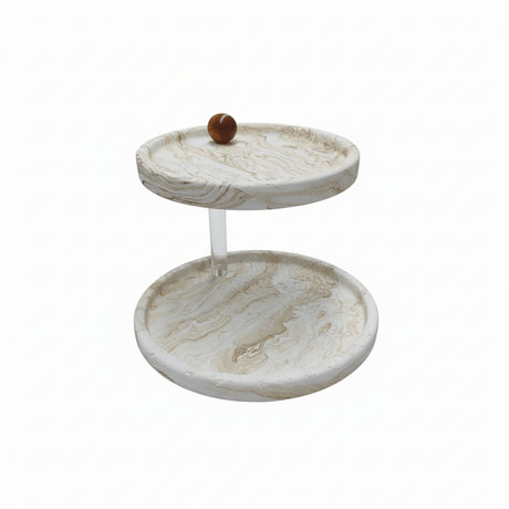 AKDC Premium 2 - Tier Round Cake Serving Stand – White Plaster of Paris with Luxurious Gold Finish (20 × 25 × 19 cm) - Al Kabayel Discount CentreAKDC Premium 2 - Tier Round Cake Serving Stand – White Plaster of Paris with Luxurious Gold Finish (20 × 25 × 19 cm)Serving TraysAKDCAl Kabayel Discount Centre