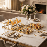 AKDC Premium 3 - Piece Rectangular Silver Stainless Steel Serving Tray Set with Elegant Golden Handles, Multipurpose Serving Platters for Food Tea Coffee & Drinks – 35 x 25 cm, 41 x 28 cm, 48 x 34 cm - Al Kabayel Discount CentreAKDC Premium 3 - Piece Rectangular Silver Stainless Steel Serving Tray Set with Elegant Golden Handles, Multipurpose Serving Platters for Food Tea Coffee & Drinks – 35 x 25 cm, 41 x 28 cm, 48 x 34 cmServing TraysAKDCAl Kabayel Discount Centre