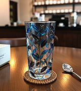 AKDC Premium 360ml Blue Glass Tumbler with Black Leaf Design – Stylish Drinking Glass for Water, Juice & Beverages - Al Kabayel Discount CentreAKDC Premium 360ml Blue Glass Tumbler with Black Leaf Design – Stylish Drinking Glass for Water, Juice & BeveragesDrinkware SetsAKDCAl Kabayel Discount Centre