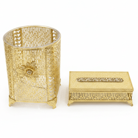 AKDC Premium Acrylic Dustbin with Gold Metal Base and Tissue Box Set for Bathroom, Office and Home Décor – Dustbin 28×22 cm, Tissue Box 26×13 cm - Al Kabayel Discount CentreAKDC Premium Acrylic Dustbin with Gold Metal Base and Tissue Box Set for Bathroom, Office and Home Décor – Dustbin 28×22 cm, Tissue Box 26×13 cmOrganizers & AccessoriesAKDCAl Kabayel Discount Centre