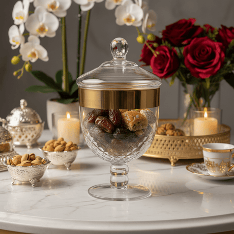 AKDC Premium Acrylic Footed Storage Canister with Decorative Gold Design and Secure Lid Clear Finish 18 × 13 cm - Al Kabayel Discount CentreAKDC Premium Acrylic Footed Storage Canister with Decorative Gold Design and Secure Lid Clear Finish 18 × 13 cmJars & Food SaversAKDCAl Kabayel Discount Centre