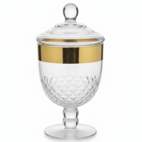 AKDC Premium Acrylic Footed Storage Canister with Decorative Gold Design and Secure Lid Clear Finish 18 × 13 cm - Al Kabayel Discount CentreAKDC Premium Acrylic Footed Storage Canister with Decorative Gold Design and Secure Lid Clear Finish 18 × 13 cmJars & Food SaversAKDCAl Kabayel Discount Centre