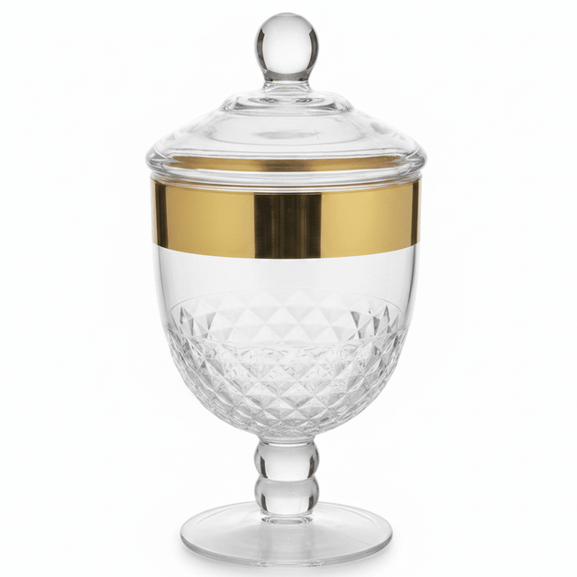 AKDC Premium Acrylic Footed Storage Canister with Decorative Gold Design and Secure Lid Clear Finish 18 × 13 cm - Al Kabayel Discount CentreAKDC Premium Acrylic Footed Storage Canister with Decorative Gold Design and Secure Lid Clear Finish 18 × 13 cmJars & Food SaversAKDCAl Kabayel Discount Centre
