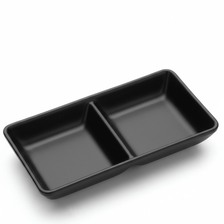 AKDC Premium Black Melamine 2 - Compartment Rectangular Sauce Serving Dish 15×7 cm Durable Restaurant Style - Al Kabayel Discount CentreAKDC Premium Black Melamine 2 - Compartment Rectangular Sauce Serving Dish 15×7 cm Durable Restaurant StyleBowlsAKDCAl Kabayel Discount Centre