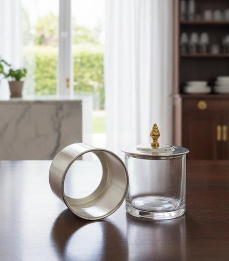 AKDC Premium Glass Sugar Pot with Silver Metal Lid and Gold Finish – Elegant Storage Jar for Sugar, Coffee, or Spices – Modern Kitchen Countertop Decor 10x10 cm - Al Kabayel Discount CentreAKDC Premium Glass Sugar Pot with Silver Metal Lid and Gold Finish – Elegant Storage Jar for Sugar, Coffee, or Spices – Modern Kitchen Countertop Decor 10x10 cmJars & Food SaversAKDCAl Kabayel Discount Centre