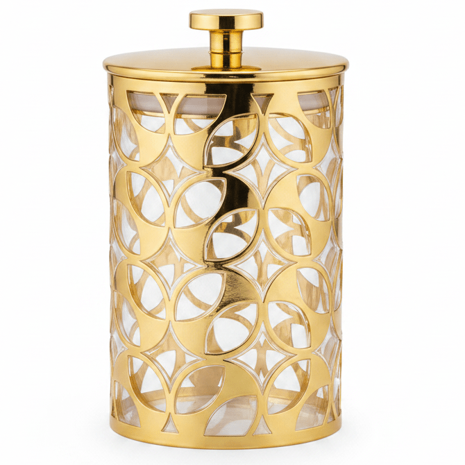 AKDC Premium Gold Design Acrylic Storage Jar with Lid for Kitchen Organization 15 × 10 cm - Al Kabayel Discount CentreAKDC Premium Gold Design Acrylic Storage Jar with Lid for Kitchen Organization 15 × 10 cmJars & Food SaversAKDCAl Kabayel Discount Centre