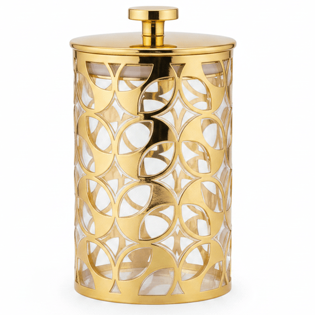 AKDC Premium Gold Design Acrylic Storage Jar with Lid for Kitchen Organization 15 × 10 cm - Al Kabayel Discount CentreAKDC Premium Gold Design Acrylic Storage Jar with Lid for Kitchen Organization 15 × 10 cmJars & Food SaversAKDCAl Kabayel Discount Centre