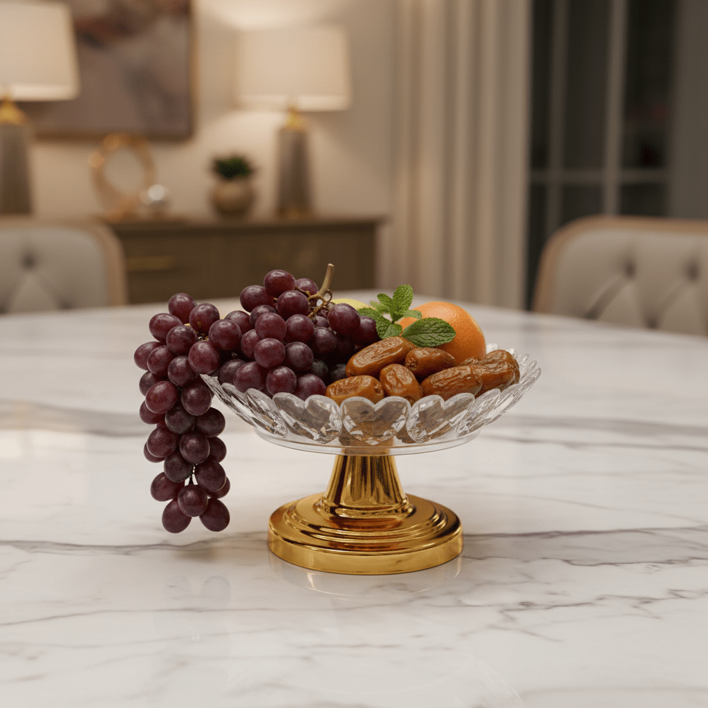 AKDC Premium Gold Metal Base Acrylic Fruit Plate, Decorative Serving Tray for Dining & Parties – 22 × 10 cm - Al Kabayel Discount CentreAKDC Premium Gold Metal Base Acrylic Fruit Plate, Decorative Serving Tray for Dining & Parties – 22 × 10 cmServing TraysAKDCAl Kabayel Discount Centre