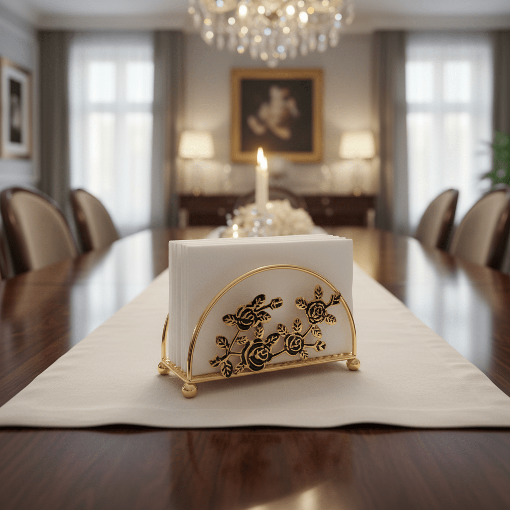 AKDC Premium Gold Napkin Holder with Elegant Finish for Home and Restaurant Use – 15×7 cm - Al Kabayel Discount CentreAKDC Premium Gold Napkin Holder with Elegant Finish for Home and Restaurant Use – 15×7 cmNapkin Holders & Tissue BoxAKDCAl Kabayel Discount Centre