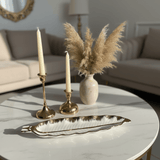 AKDC Premium Gold & White Ceramic Leaf Display Plate 40×10 cm Elegant Serving Tray for Sweets & Snacks - Al Kabayel Discount CentreAKDC Premium Gold & White Ceramic Leaf Display Plate 40×10 cm Elegant Serving Tray for Sweets & SnacksServing TraysAKDCAl Kabayel Discount Centre