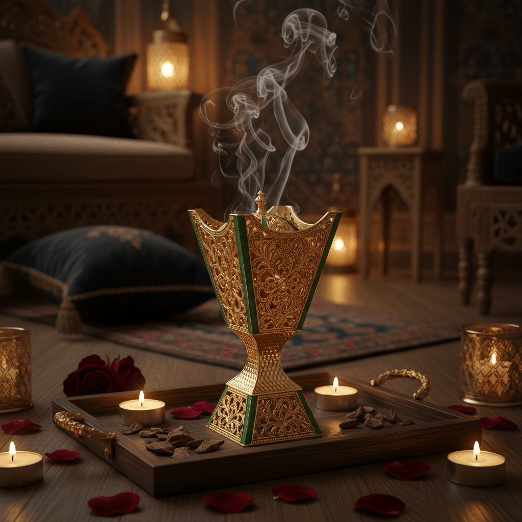 AKDC Premium Green & Gold Metal Incense Burner – Stylish Home Fragrance Burner 22 cm - Al Kabayel Discount CentreAKDC Premium Green & Gold Metal Incense Burner – Stylish Home Fragrance Burner 22 cmIncense BurnerAKDCAl Kabayel Discount Centre