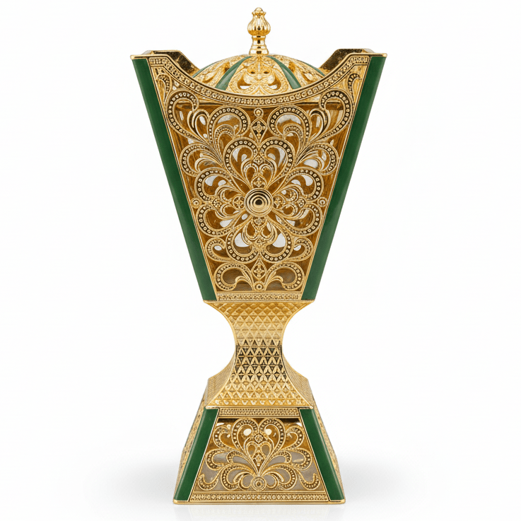 AKDC Premium Green & Gold Metal Incense Burner – Stylish Home Fragrance Burner 22 cm - Al Kabayel Discount CentreAKDC Premium Green & Gold Metal Incense Burner – Stylish Home Fragrance Burner 22 cmIncense BurnerAKDCAl Kabayel Discount Centre