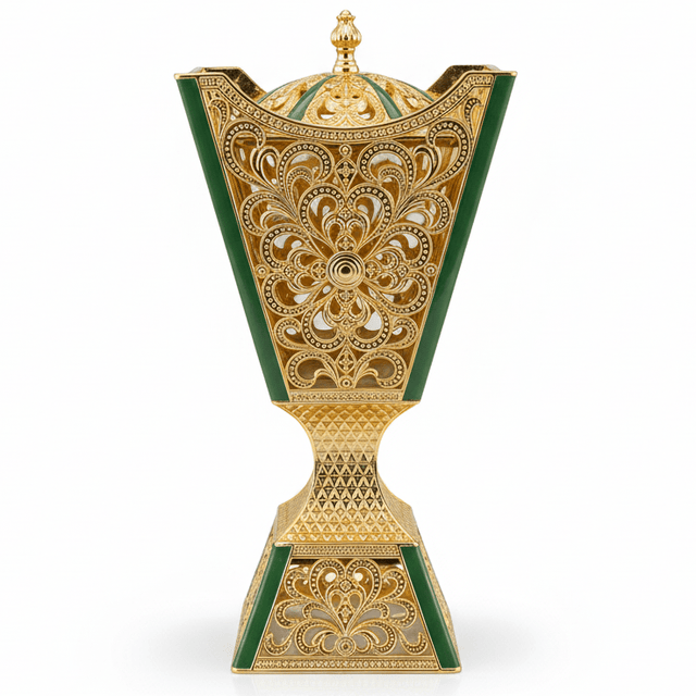 AKDC Premium Green & Gold Metal Incense Burner – Stylish Home Fragrance Burner 22 cm - Al Kabayel Discount CentreAKDC Premium Green & Gold Metal Incense Burner – Stylish Home Fragrance Burner 22 cmIncense BurnerAKDCAl Kabayel Discount Centre