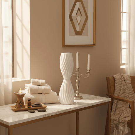 AKDC Premium Modern Sculptural Ceramic Flower Vase – Elegant White Finish, Artistic Unique Shape Home Décor Accent, 39 × 11 cm - Al Kabayel Discount CentreAKDC Premium Modern Sculptural Ceramic Flower Vase – Elegant White Finish, Artistic Unique Shape Home Décor Accent, 39 × 11 cmFlower/Plant PotsAKDCAl Kabayel Discount Centre